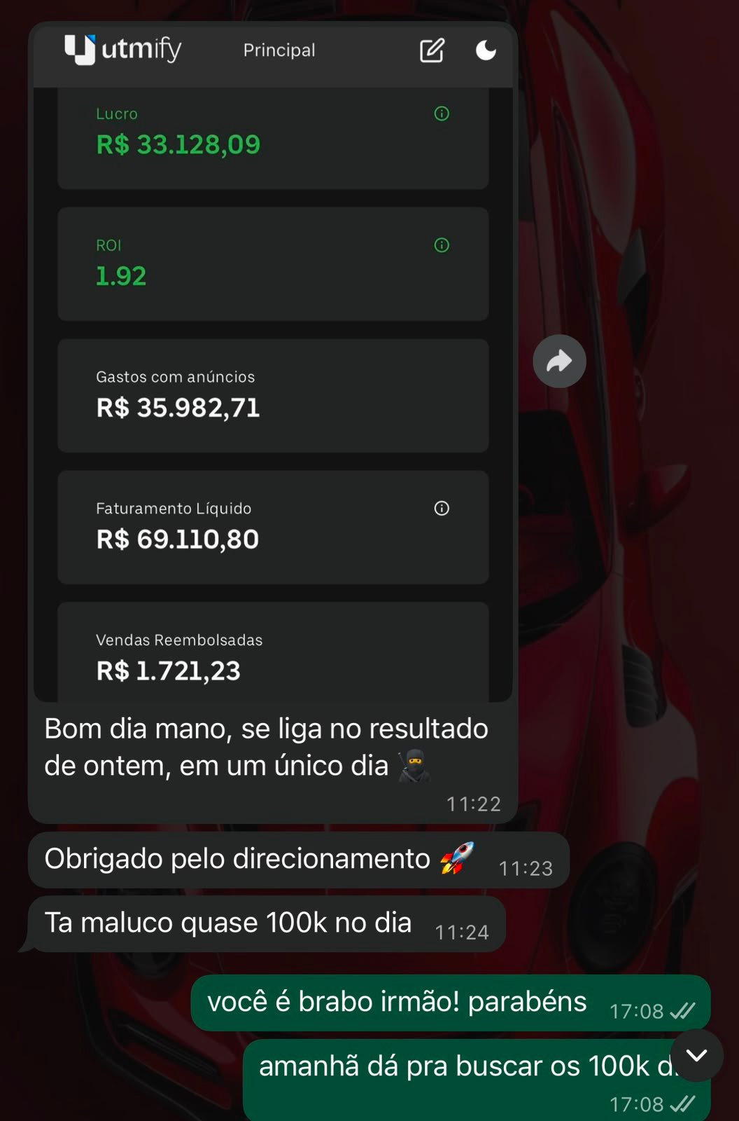 Print de faturamento na Utmify