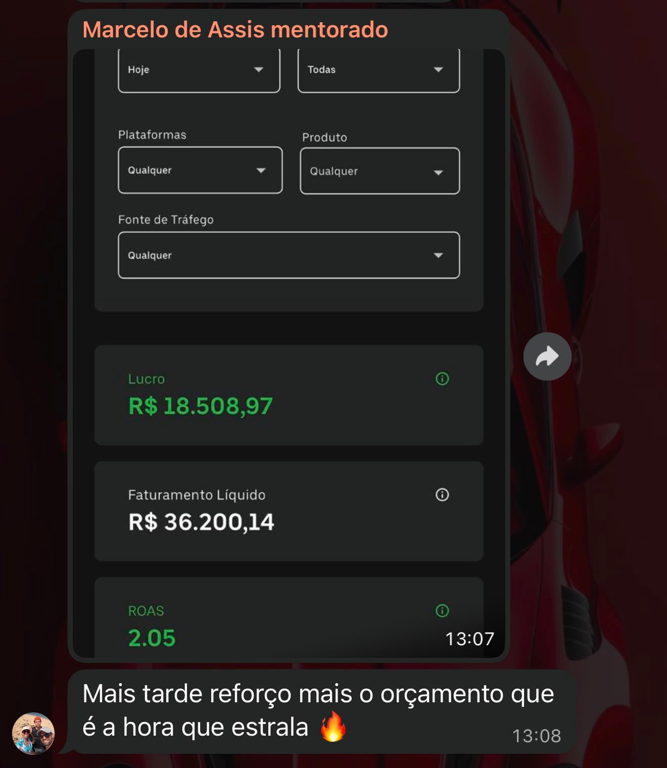 Print de faturamento de Marcelo de Assis, mentorado