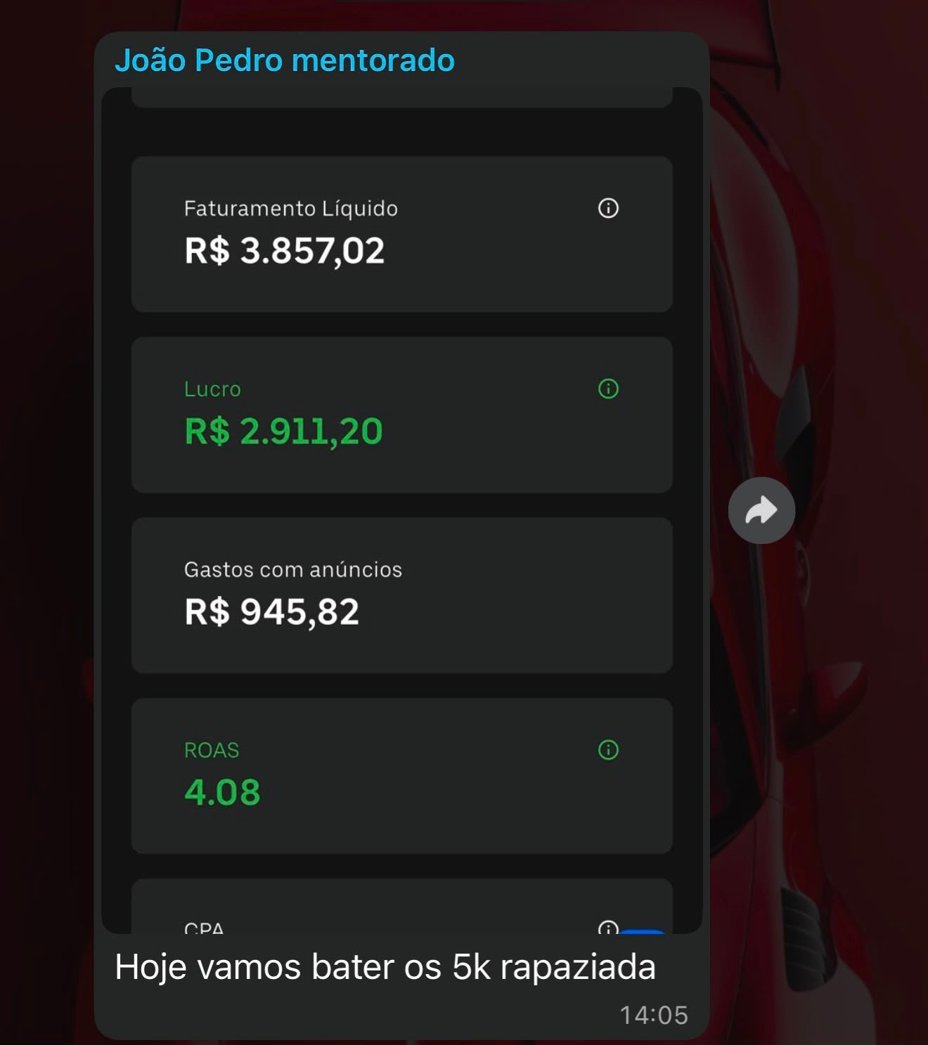 Print de faturamento de João Pedro, mentorado